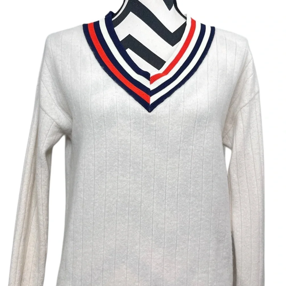Kule Cashmere V-Neck Ribbed Preppy Sz S Jumper Sweater